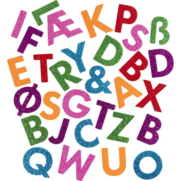 Pegatinas de goma eva, Letras, con adhesivo, A: 40 mm, conjunto de colores, 110 ud/ 1 paquete