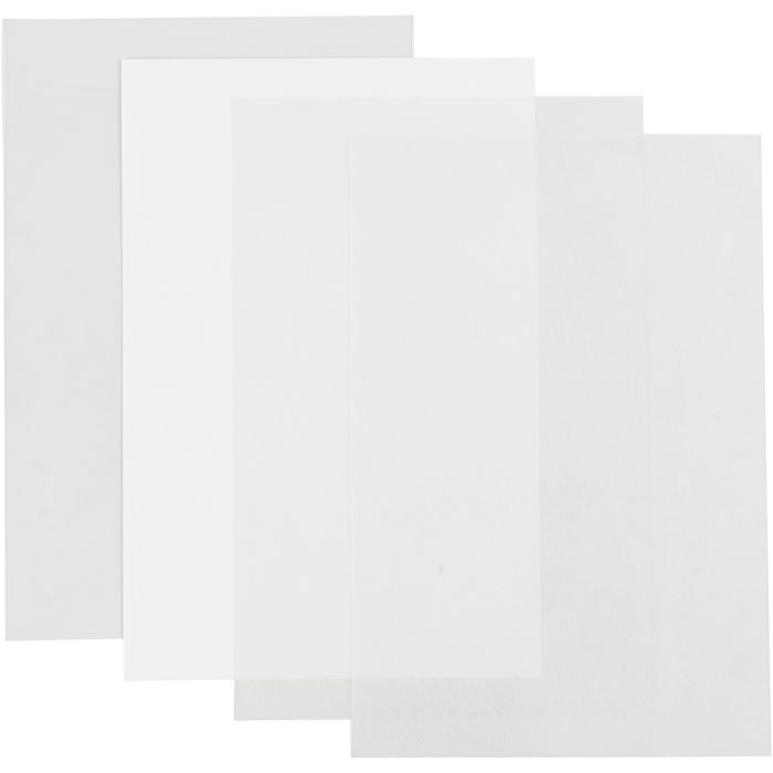 Hojas de plástico mágico, hoja 20x30 cm, grosor 0,3 mm, transparente brillante, mate transparente, blanco mate, 4 hoja/ 1 paquete