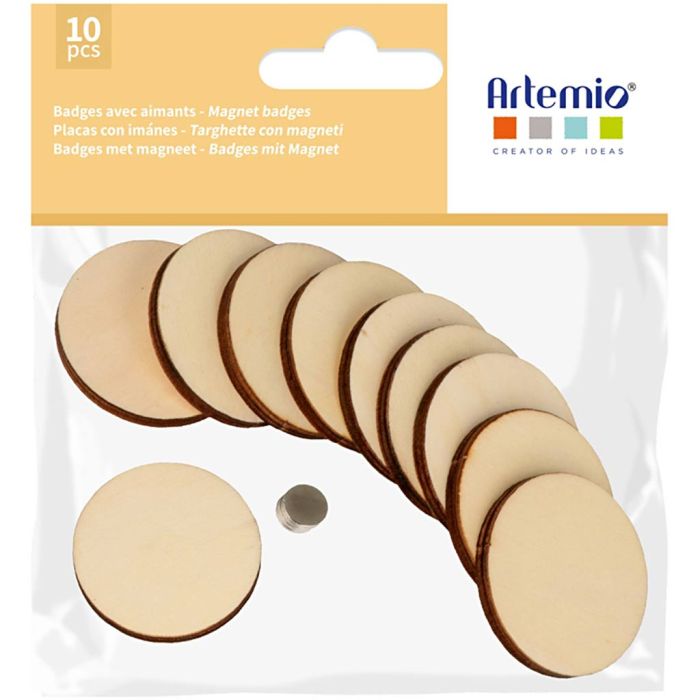 Chapas magnéticas de madera, medidas 4.5 cm, 10 ud/ 1 paquete