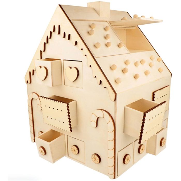 Calendario de Adviento de madera, medidas 26,5x23,5x33 cm, 1 ud