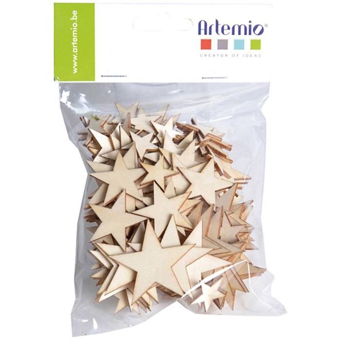 Estrellas de madera para decorar, medidas 2-4 cm, 129 ud/ 1 paquete