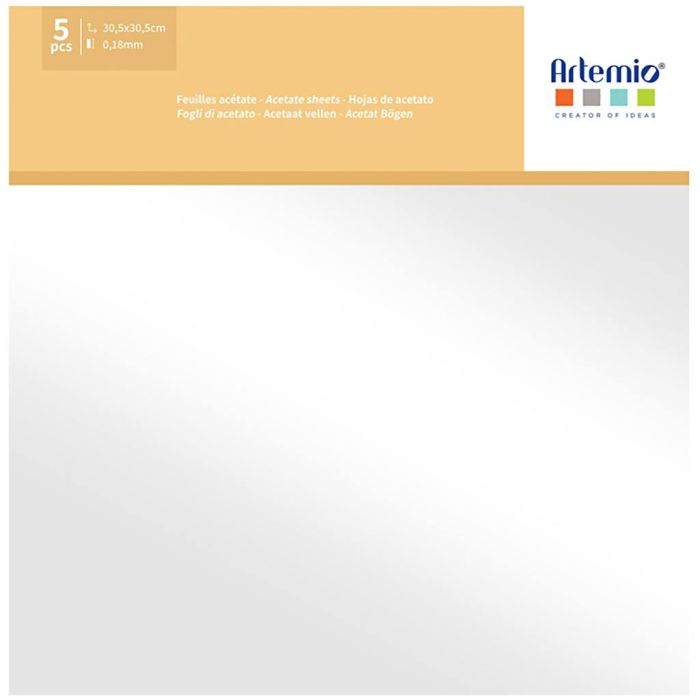 Láminas de acetato transparente, medidas 30,5x30,5 cm, 5 ud/ 1 paquete