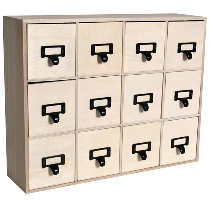 Cajonera de madera en bruto - tiradores metálicos, medidas 41,5x32,5x11 cm, 1 ud