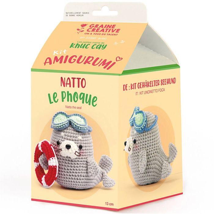 Kit Amigurumis Crochet, Natoo la foca, medidas 13 cm, 1 paquete
