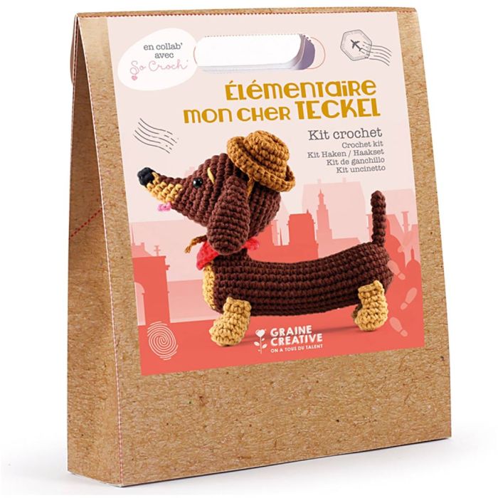 Kit Amigurumis Crochet, Teckel, medidas 18 cm, 1 paquete