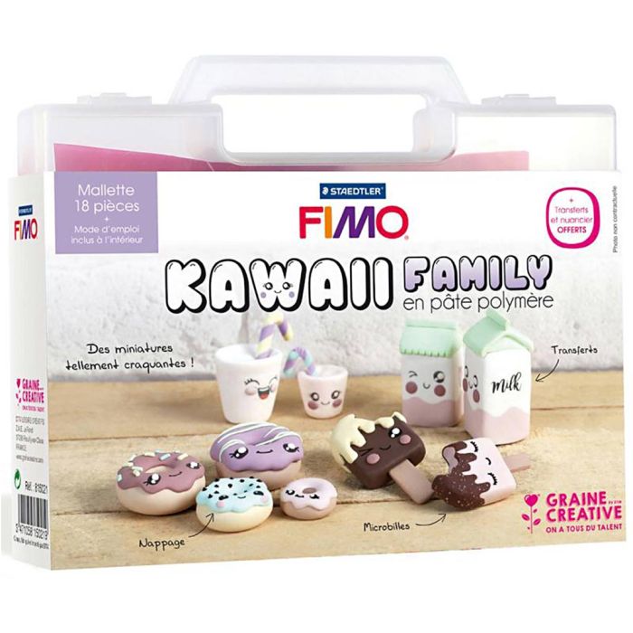 Estuche figuritas Fimo, Familia Kawaii, 18 ud/ 1 paquete