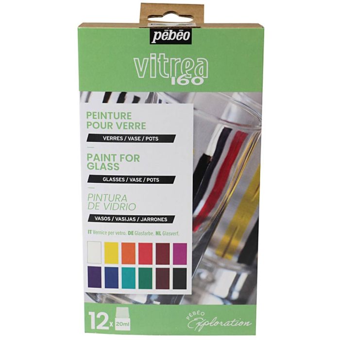 Caja de exploración, Pintura sobre vidrio, surtido de colores, 12x20 ml/ 1 paquete