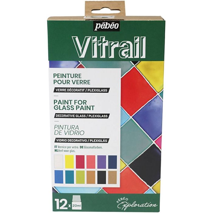 Set de exploración Pébéo, Pintura para vidrieras, surtido de colores, 12x20 ml/ 1 paquete