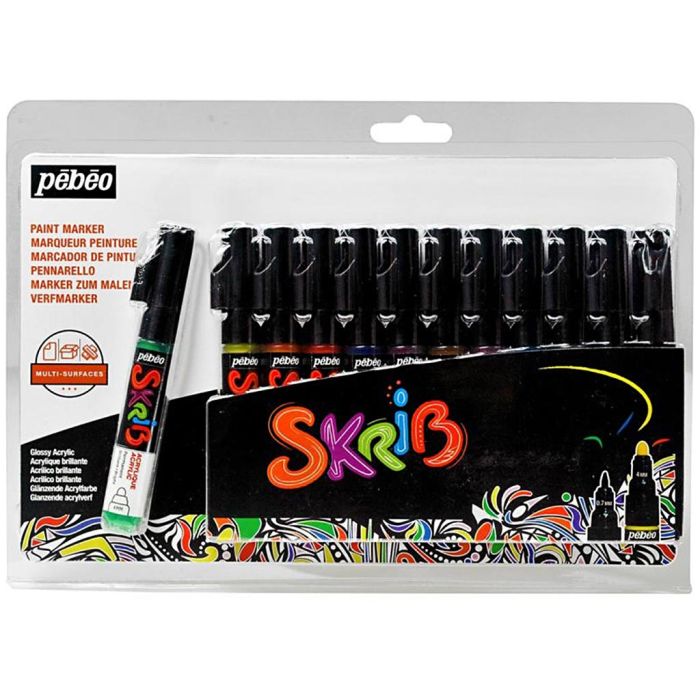 Set de rotuladores de pintura acrílica Skrib, colores estándar, 12 ud/ 1 paquete