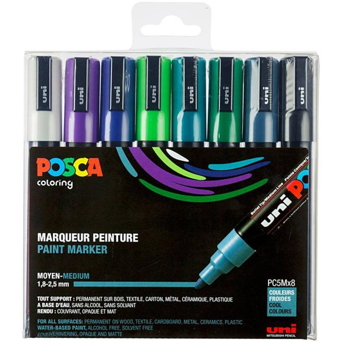 Set de rotuladores Posca, PC-5M, medida PC-5M, colores fríos, 8 ud/ 1 paquete