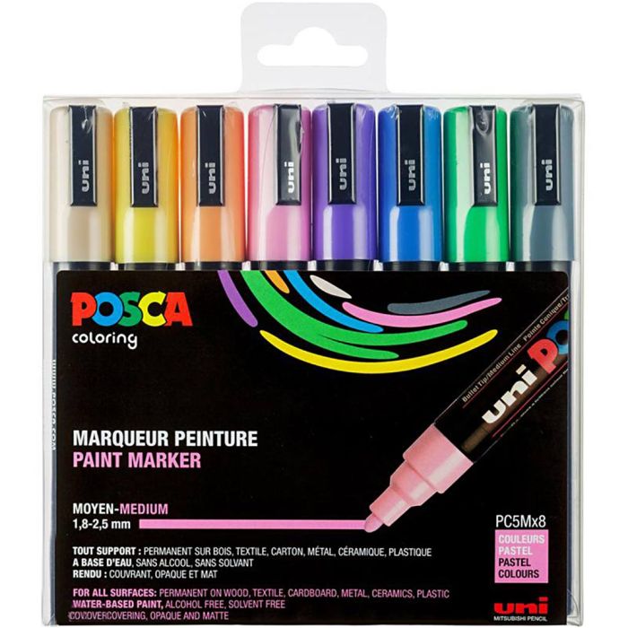 Set de rotuladores Posca, PC-5M, medida PC-5M, colores pastel, 8 ud/ 1 paquete