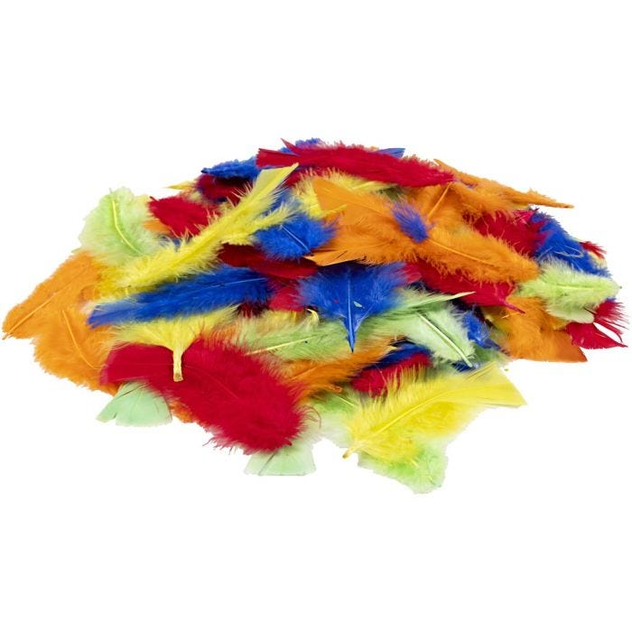 Plumón, L. 7-15 cm, surtido de colores, 100 gr/ 1 bolsa
