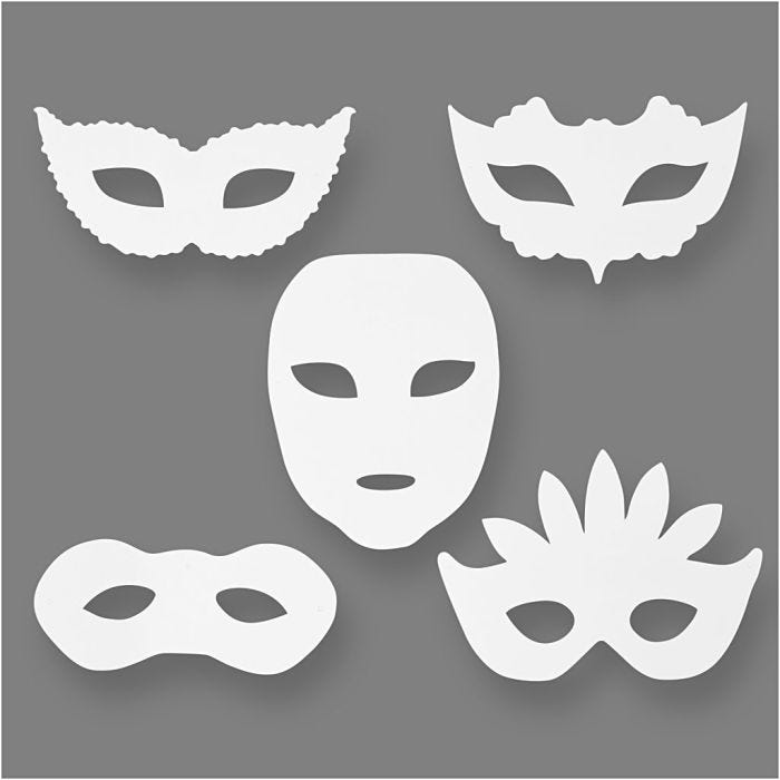 Máscaras de carnaval, A: 8,5-19 cm, A: 15-20,5 cm, 230 gr, blanco, 16 ud/ 1 paquete