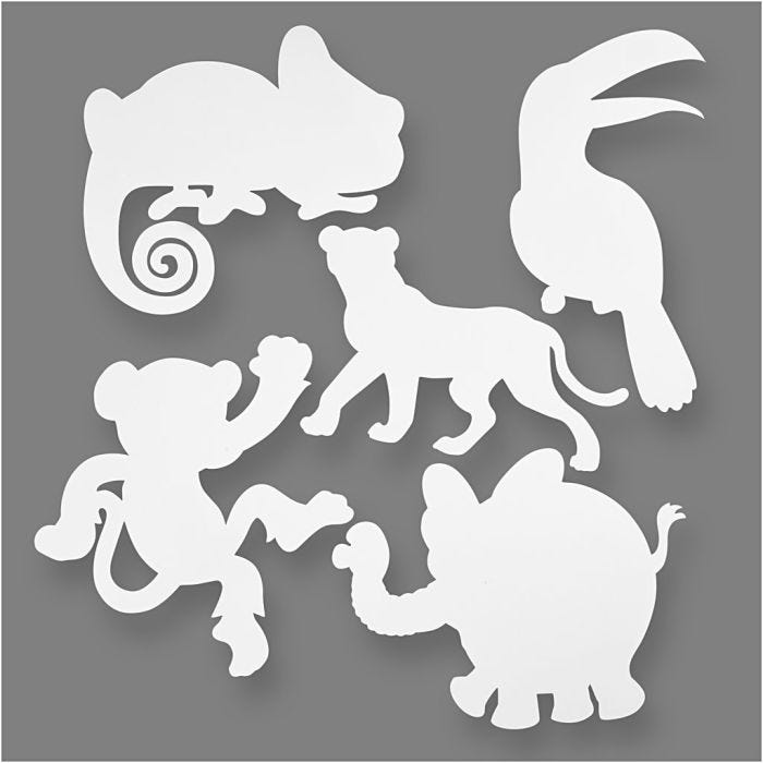 Animales de la jungla, A: 14-25 cm, A: 12-23 cm, 230 gr, blanco, 16 ud/ 1 paquete
