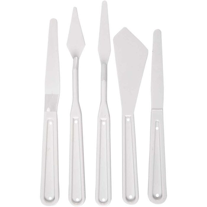Paletas y cuchillos de plástico, L. 17-20 cm, A: 13-33 mm, blanco, 5 ud/ 1 paquete