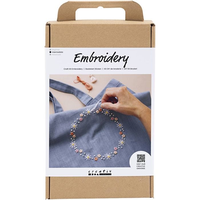 Kit de manualidades Bordado , Bolsa de tela, azul palomo, 1 paquete