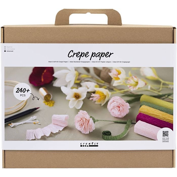 Maxi Kit de manualidades Papel Crespón, Flores, Relación crêpe: 180%, 105 gr, 1 paquete