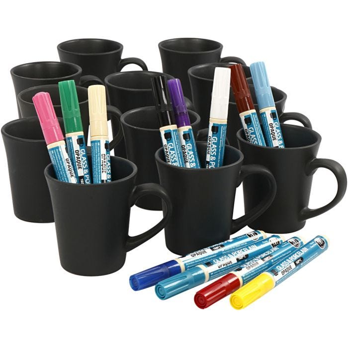 Kit para pintar tazas negras, surtido de colores, 36 ud, 1 set