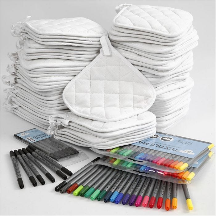 Agarradores de tela con rotuladores, negro, blanco, 1 set