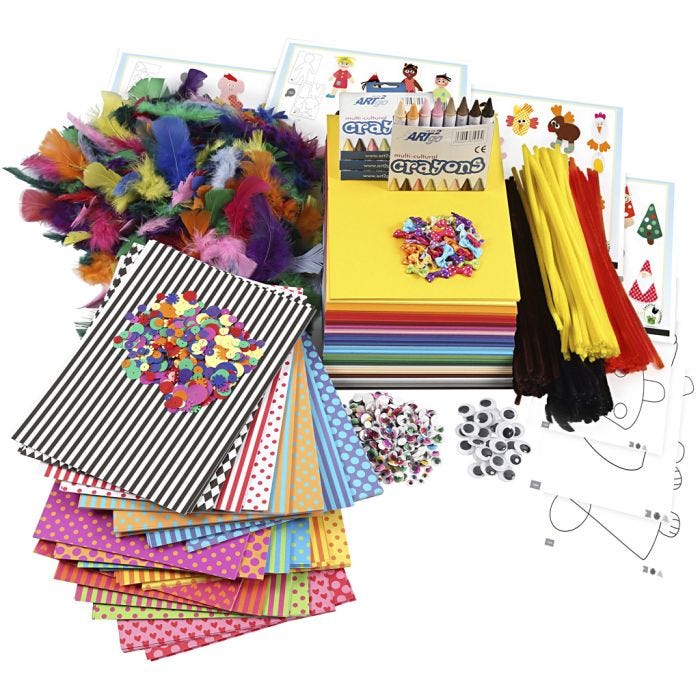 Gran pack creativo con materiales y plantillas, surtido de colores, 1 set