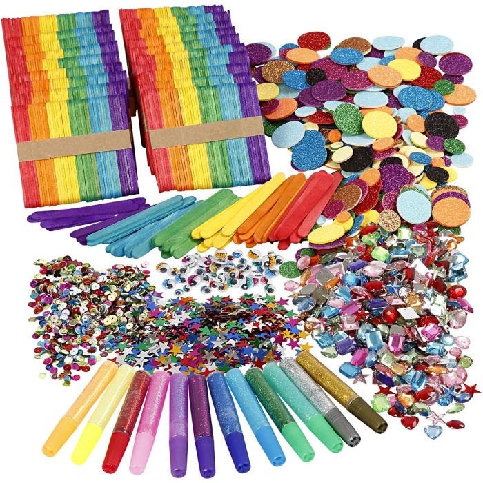 Palos de madera y purpurina, surtido de colores, 1 set