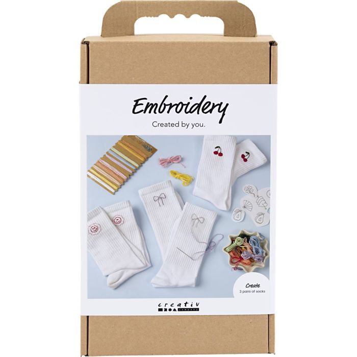 Kit de manualidades Bordado, calcetines, blanco, 1 paquete