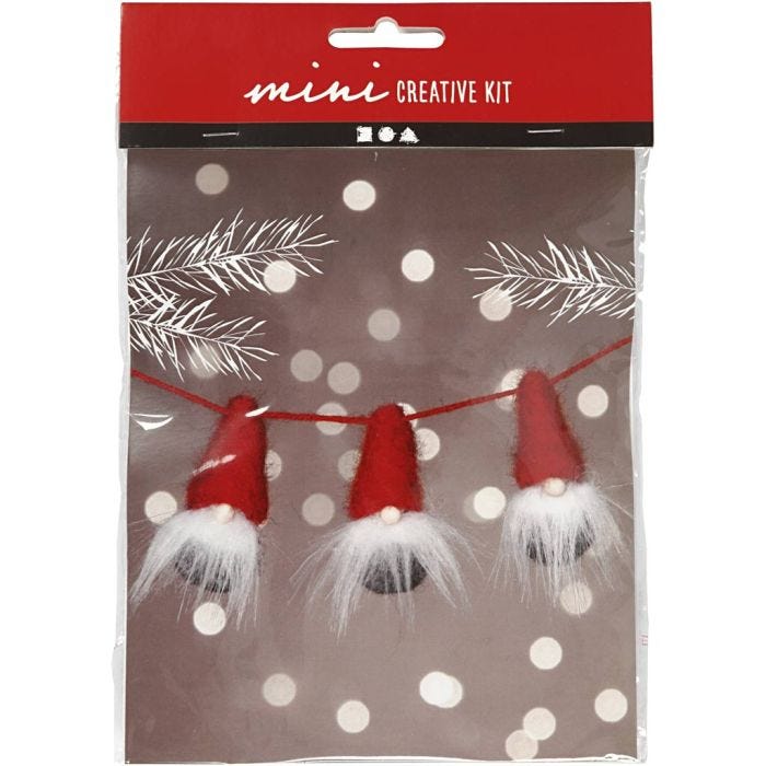 Mini Kit de manualidades, Duende de Navidad en una cuerda, 6 cm, 1 paquete