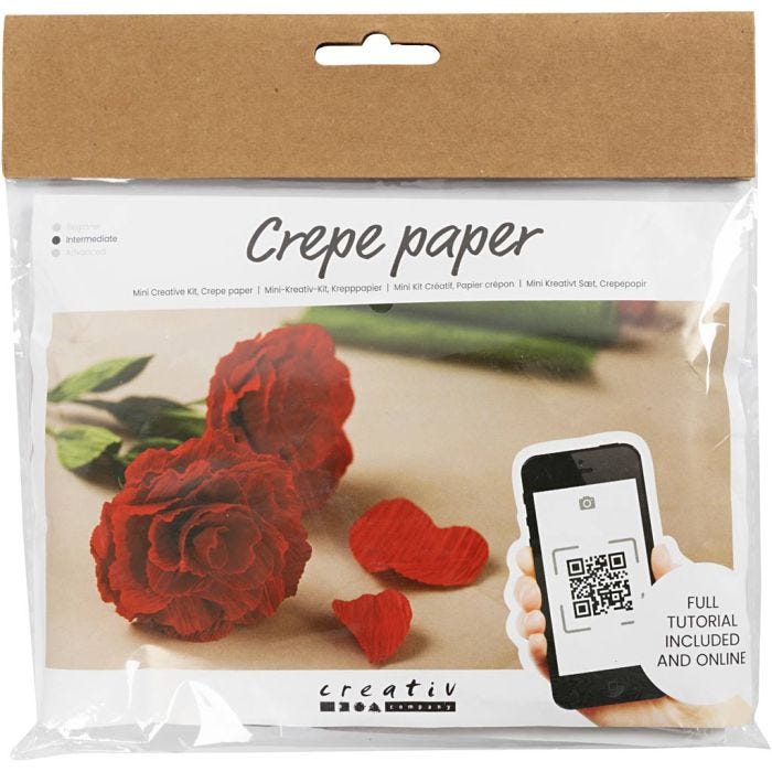 Mini Kit de manualidades Papel Crespón, Rosas, Relación crêpe: 180%, 105 gr, 1 paquete