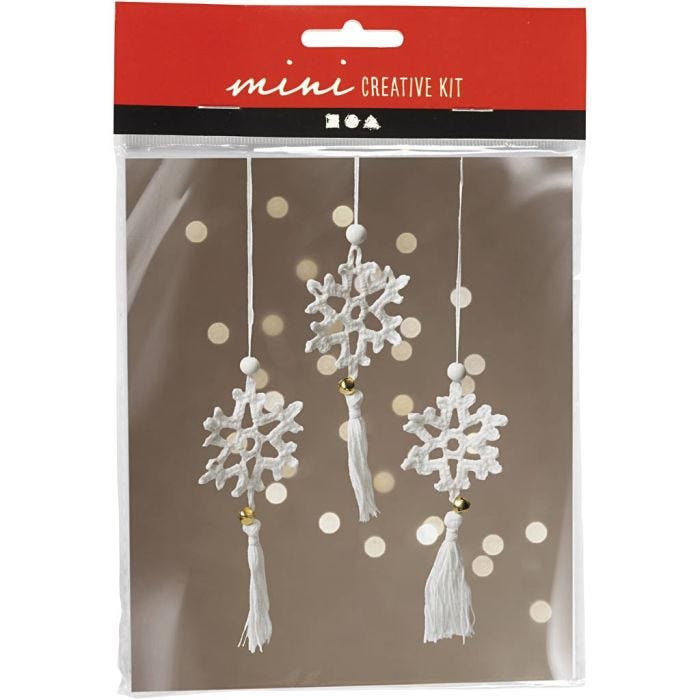 Mini Kit de manualidades Ganchillo, Copos de nieve, blanco, 1 paquete