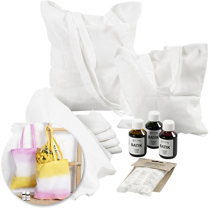 Kits: Toallas y bolsas de té teñidas con Batik, 1 set