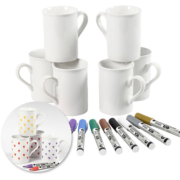 Kits: Decora tazas con rotuladores de porcelana, 1 set