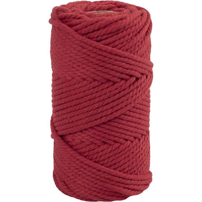 Cuerda de macramé, L. 55 M, dia 4 mm, rojo, 330 gr/ 1 rollo