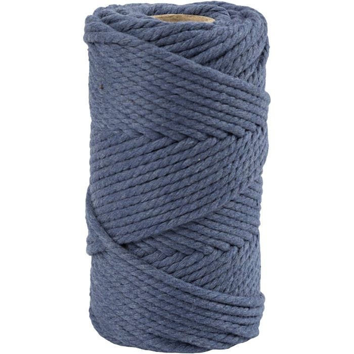 Cuerda de macramé, L. 55 M, dia 4 mm, azul, 330 gr/ 1 rollo