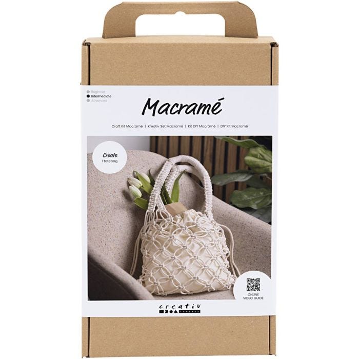 Kit de manualidades Macramé, Bolsa, blanco, 1 paquete