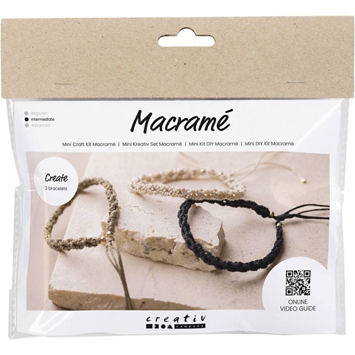 Mini kit de manualidades Macramé, Pulsera, negro, oliva-marrón, arena, 1 paquete