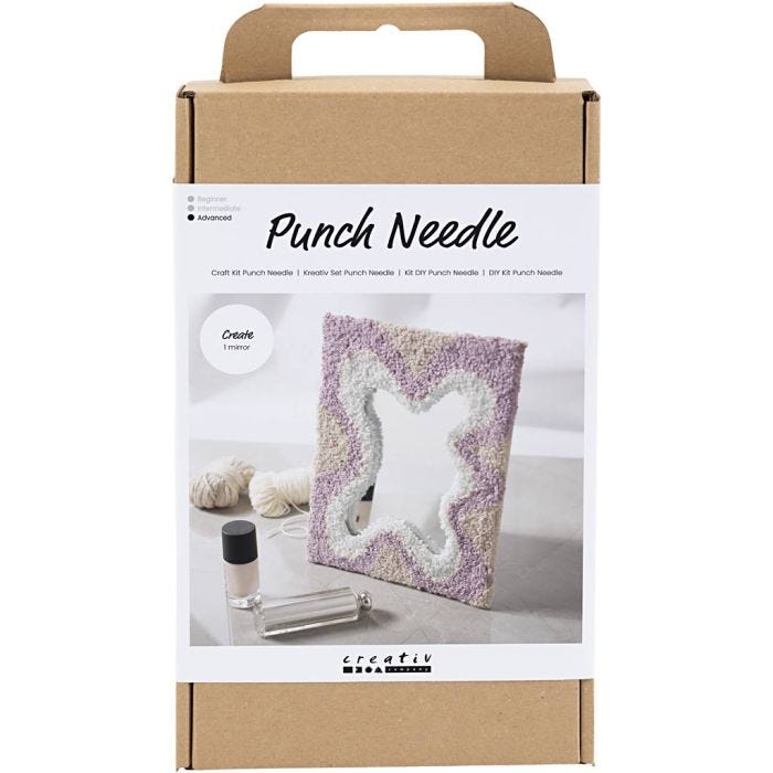 Kit de manualidades Punch Needle, Espejo, colores pastel, 1 paquete