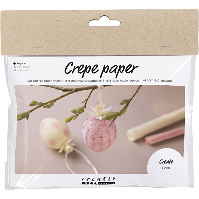 Mini Kit de manualidades Papel Crepé, Huevos, rosa claro, amarillo claro, 1 paquete