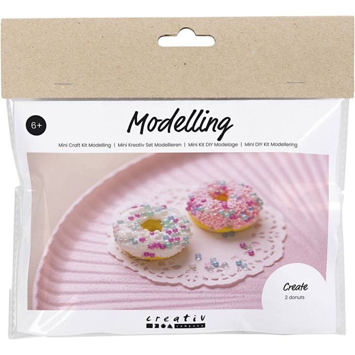 Mini Kit de manualidades Modelado, Donuts, rosa, turquesa, blanco, amarillo, 1 paquete