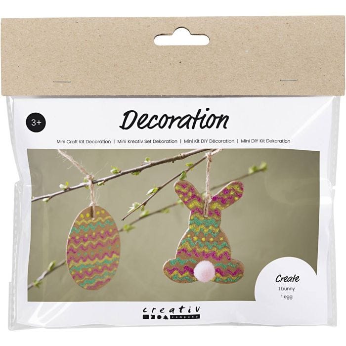 Mini Kit de manualidades Decoración, Huevo y conejo, marrón, verde, rosa, amarillo, 1 paquete