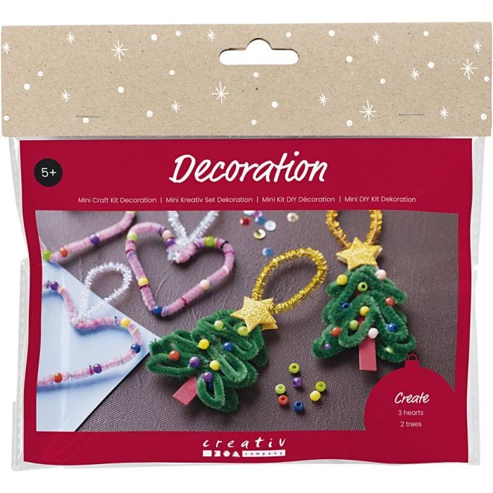 Mini Kit de manualidades Decoración, Corazones y árboles de Navidad, 1 paquete
