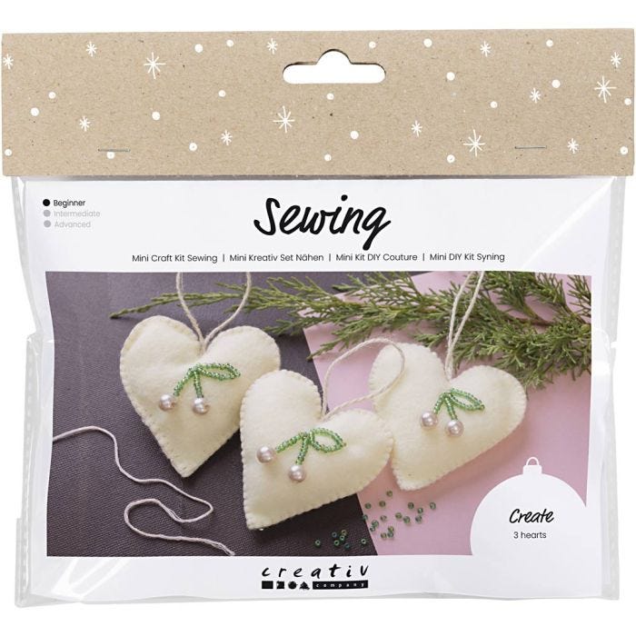 Mini Kit de manualidades Costura, Corazones, menos blanco, 1 paquete