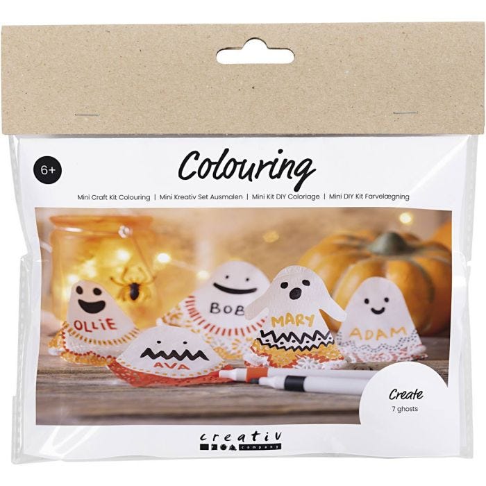 Mini Kit de manualidades Colorear, Fantasmas, negro, naranja claro, naranja medio, blanco, 1 paquete