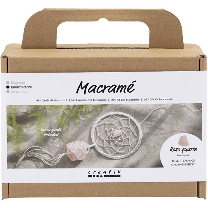 Mini Kit de manualidades Macramé, Atrapasueños con cristal de cuarzo rosa, rosa claro, blanco, 1 paquete