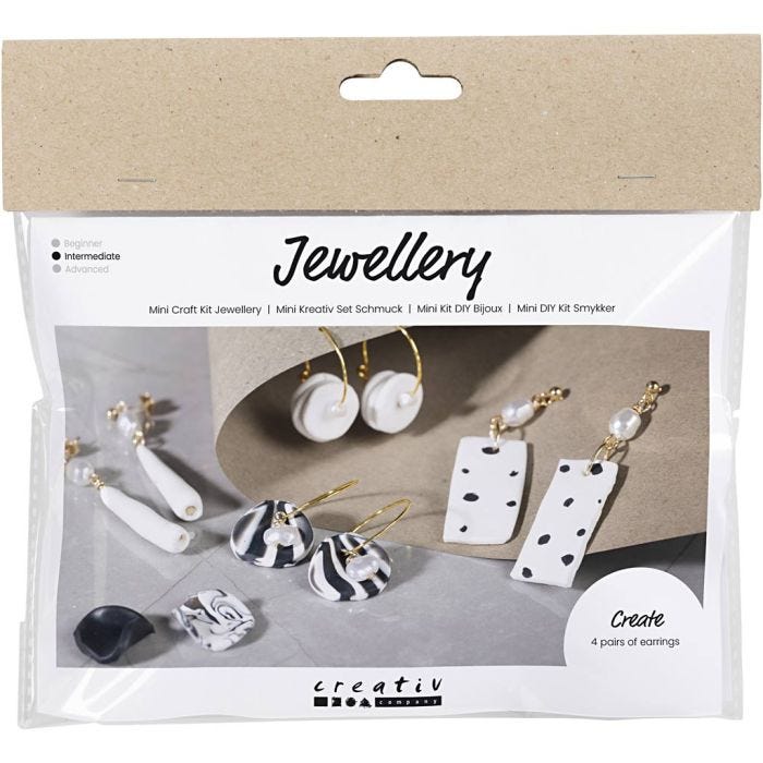Mini Kit de Manualidades Joyas, Pendientes, negro, blanco, 1 paquete
