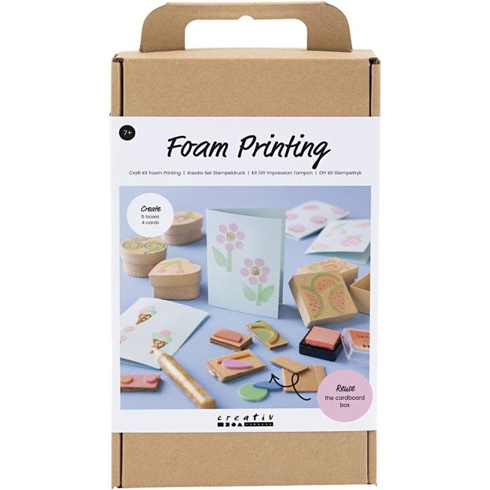 Kit de Manualidades Impresión de Sellos, Cajas y cartulinas decoradas, beige, verde medio, mint, rojo transparente, 1 paquete