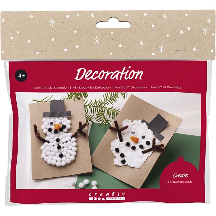 Mini Kit de Manualidades Decoración, Tarjetas de Navidad con muñecos de nieve, negro, marrón, naranja medio, blanco, 1 paquete
