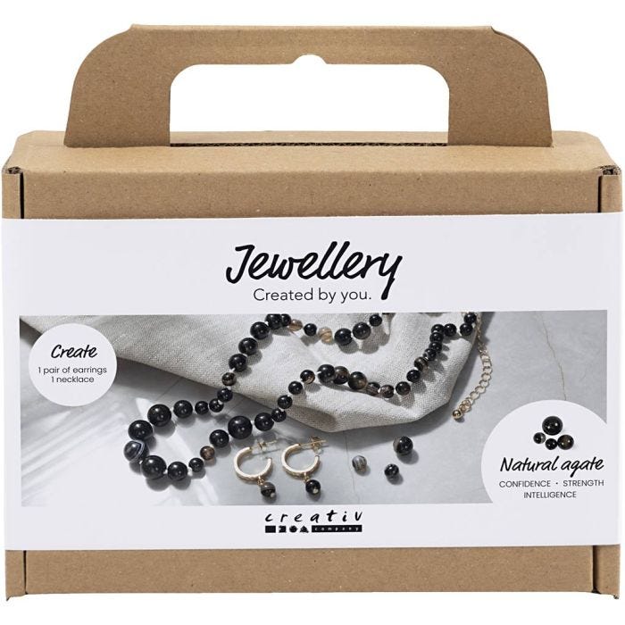 Mini kit de manualidades Joyas, Collar y pendientes, negro, blanco, 1 paquete