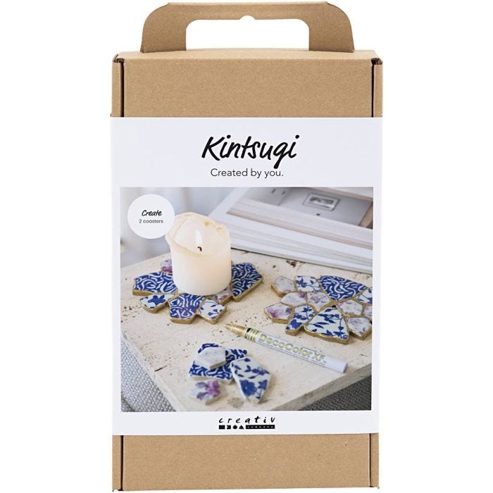 Kit de manualidades Kintsugi, Posavasos, azul, dorado, rojo claro, blanco, 1 paquete