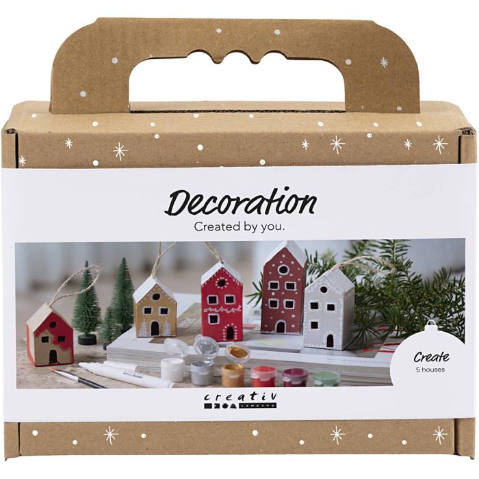 Mini kit de manualidades de decoración, Casas, colores navideños, 1 paquete