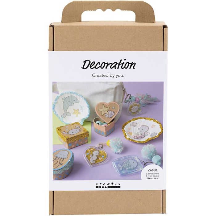 Kit de manualidades Decoración, Cajas, conchas, llaveros, colores pastel, 1 paquete